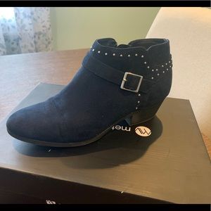 Blue suede boots with silver studs